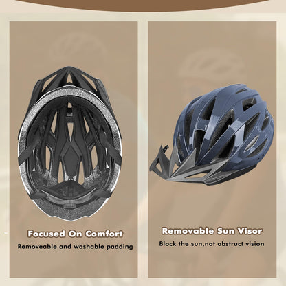 AISSTXOER Bike Helmet for Adults, CPSC-Certified 56-62cm Adjustable Road Cycling Helmet, Lightweight, Streamlined & 24-Vent One-Piece Moulded Design, with Detachable Visor (Black Gradient)