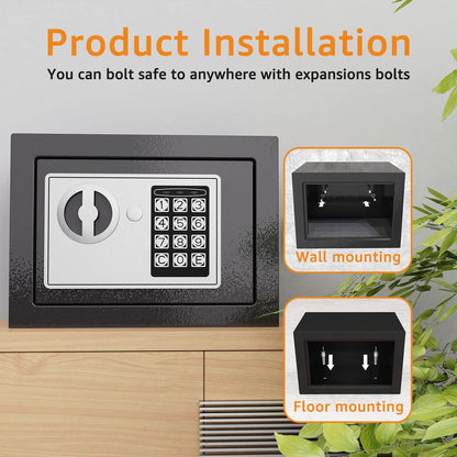 Goldenkey Small Safe with Keys&Code for Money Cash and Coin, Digital Mini Kids Safe Bank for Home, 6.69"D x 9.05"W x 6.69"H, 0.3 Cu.Ft.