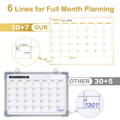 ARCOBIS Monthly Calendar Whiteboard for Wall, 24" x 18" Magnetic Dry Erase Calendar with Gold Frame, Wall Hanging Planner for Home, Office, School
