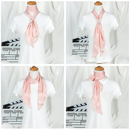 GERINLY Pink Neckerchief Plain Skinny Neck Scarf for 50s Costume Headband Long Narrow Purse Scarf Satin Accessory (Pink)