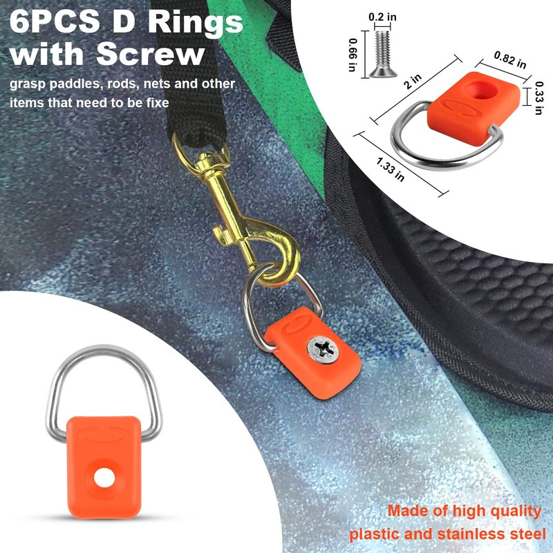 Kayak Deck Rigging Kit 1/4" 9.8' Bungee Cord with 6 D Rings& 4 J Hooks Tie Down Hooks& 4 Bungee Shock Cord Hooks,Tie Down Kayak Deck Line Repair Replacement Parts for Kayak Boat Canoe Accessory-Orange