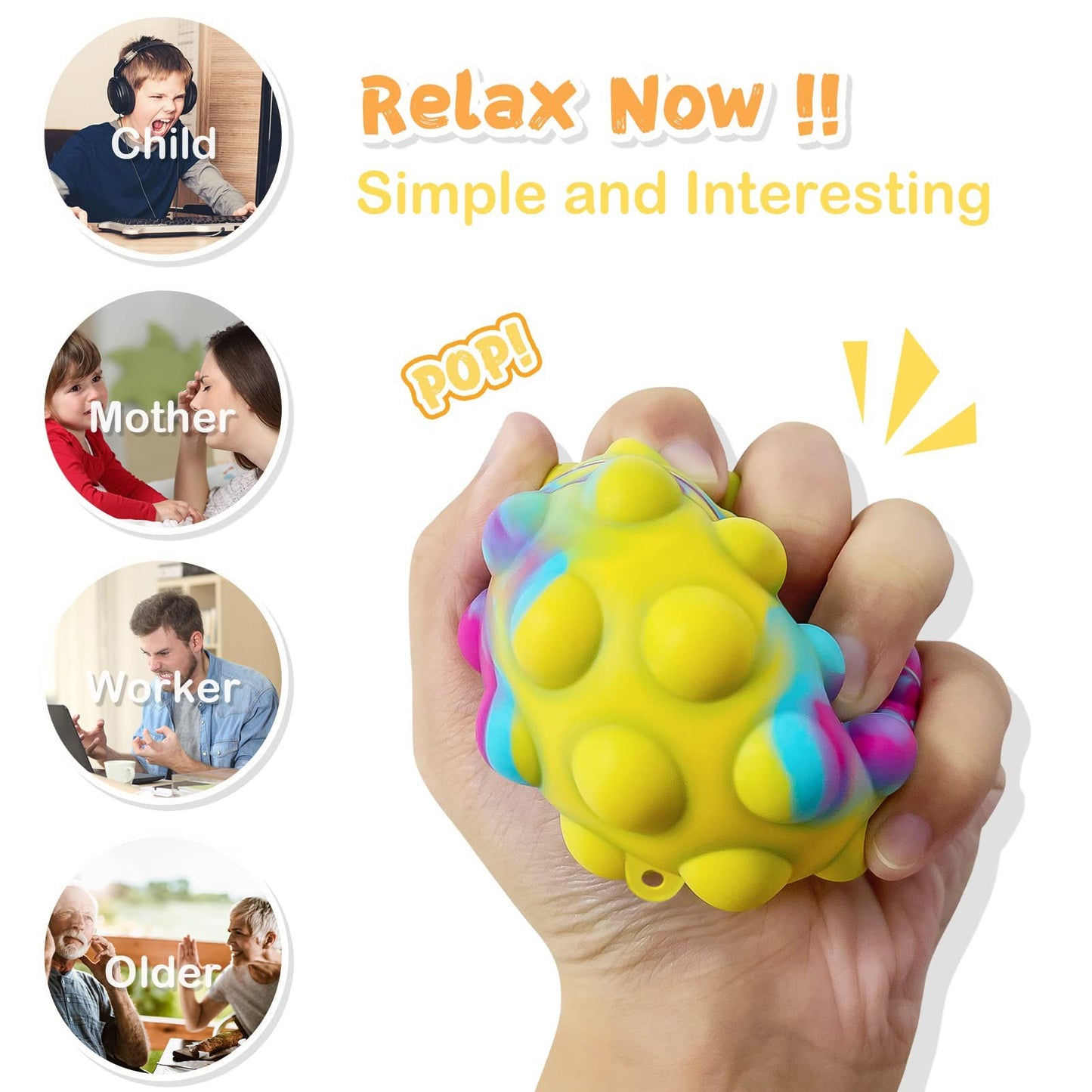 Pop Fidget Toys Bulk Its Ball Toy 4 PCS 3D Stress Balls It Pop Fidgets Pack Christmas Stocking Stuffers for Kids Party Favors Autism Sensory Toys Squeeze Toys for Kids Boys Toddler Adult Stress Relief