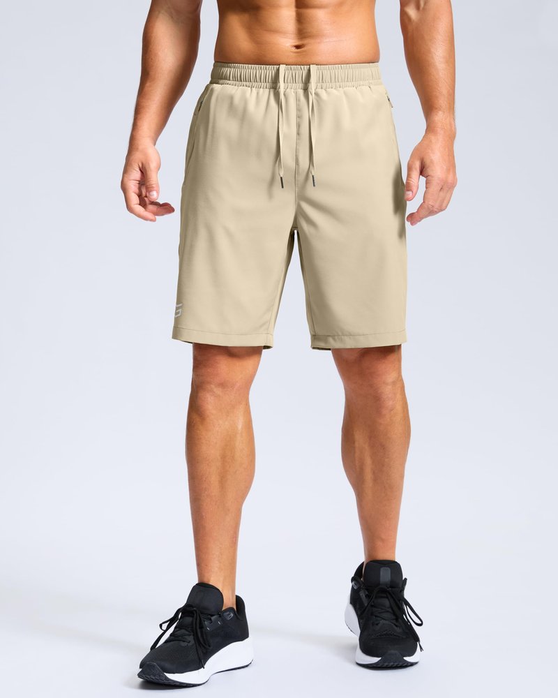 G Gradual Men's Athletic Running Shorts with Zipper Pockets Quick Dry 7"/ 5"/ 9" Workout Gym Shorts for Basketball Hiking(Khaki,9M)
