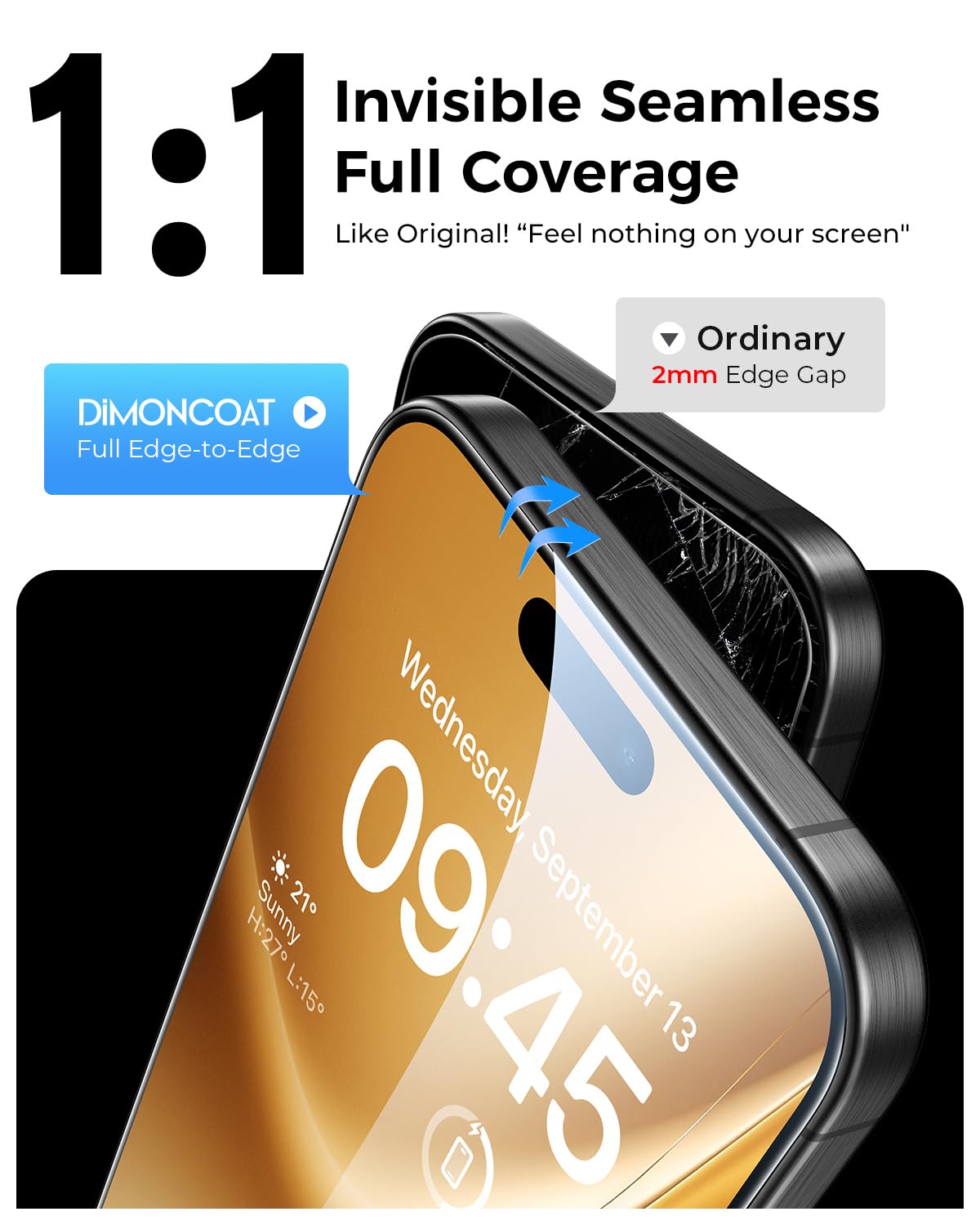 DIMONCOAT 4-PACK TOP 9H+ Glass for iPhone 15 Pro Privacy Screen Protector [Auto Alignment Kit] [10X Military Protection] UNBREAK Tempered Glass Film for iPhone 15 Pro 6.1 inch [Case Friendly]