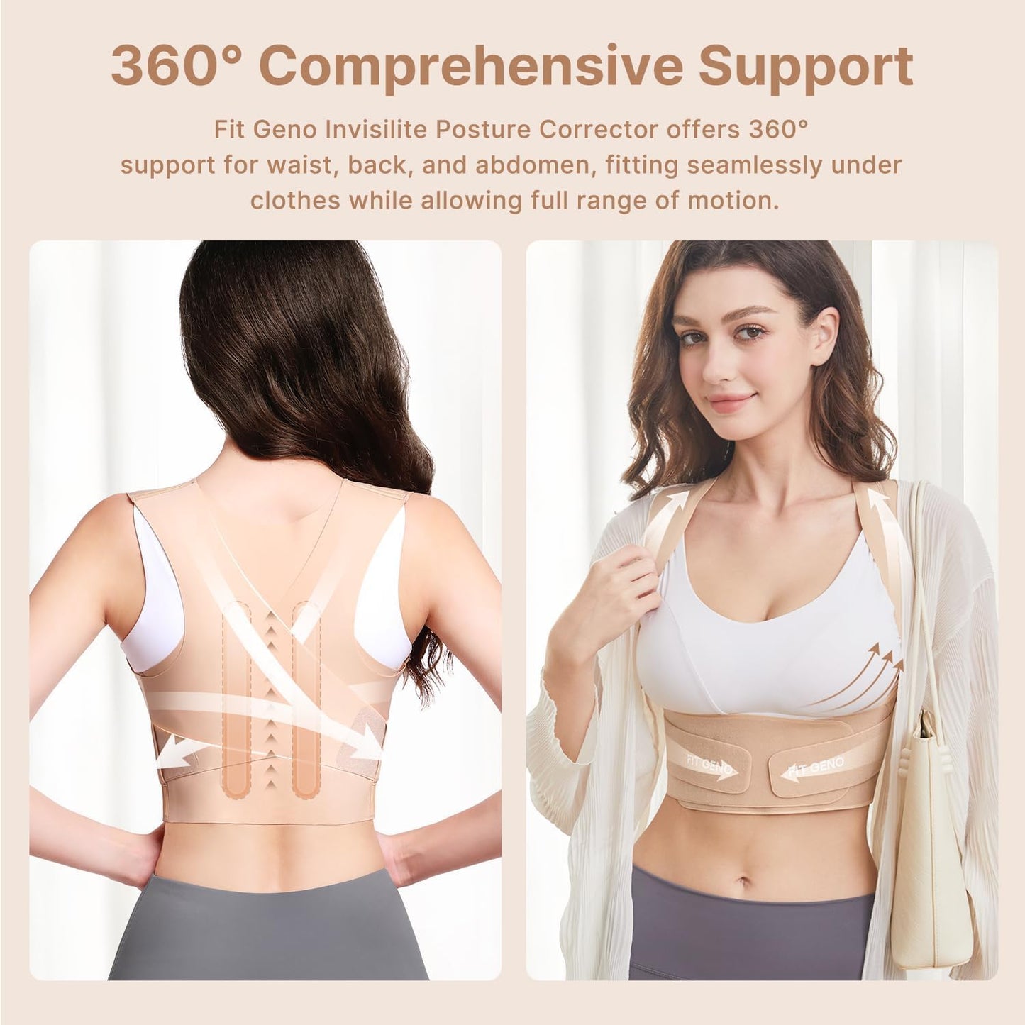 Fit Geno Posture Corrector for Women Invisilite: Invisible Lightweight Back Brace for Neck Shoulder & Upper Back Pain Relief - Improve Posture Correct Hunchback Slouching Under Clothes Medium/Large