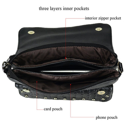Sibalasi Women Gothic Purse Skull Crossbody bag Rivet Practical Black Shoulder Handbag Halloween purses (A)
