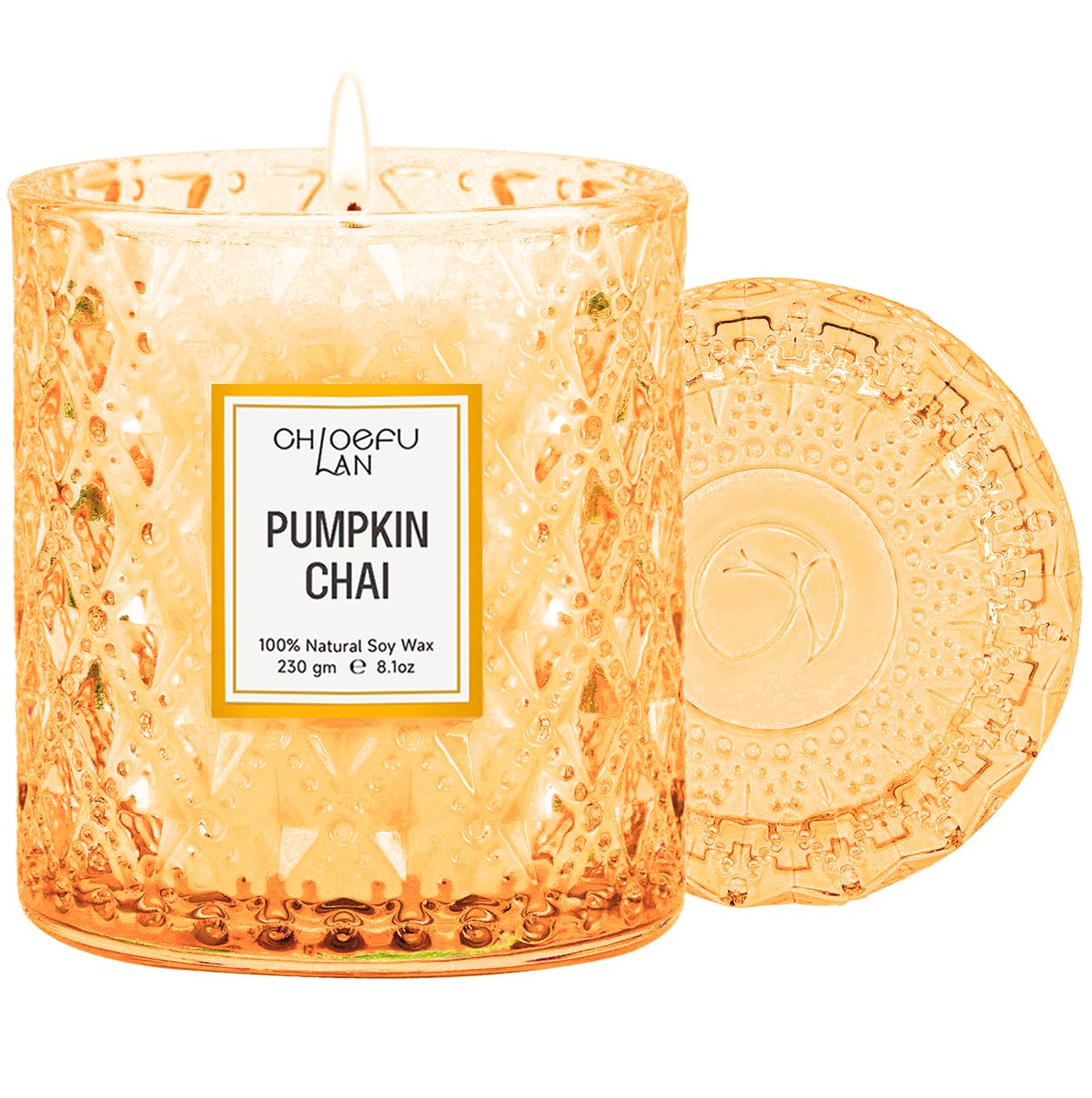 Chloefu LAN Pumpkin Chai Candles Halloween Candle Gift, Farmhouse Candles for Home, Luxury Scented Soy Jar Fall Candle with up to 55 Hour Long Lasting, Home Decor, Barn Fall Decor Pottery, 8.1oz