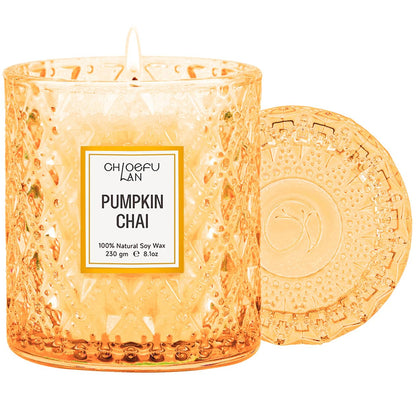 Chloefu LAN Pumpkin Chai Candles Halloween Candle Gift, Farmhouse Candles for Home, Luxury Scented Soy Jar Fall Candle with up to 55 Hour Long Lasting, Home Decor, Barn Fall Decor Pottery, 8.1oz