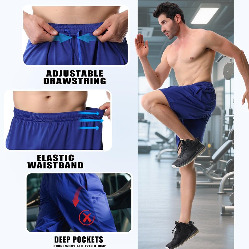 5 Pack Athletic Gym Shorts for Men - Quick Dry Men's Basketball Shorts with Pockets and Elastic Waistband, Running Workout Activewear