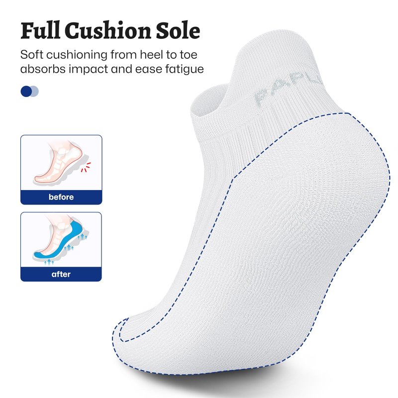PAPLUS 6 Pairs Running Socks Men and Women - Cushioned Moisture Wicking Anti-Blister Mens Ankle Socks (black+white)