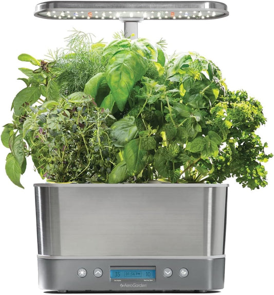 AeroGarden Harvest Elite Indoor Garden Hydroponic System with LED Grow Light and Seed Kit, Holds up to 6 Pods, Stainless Steel