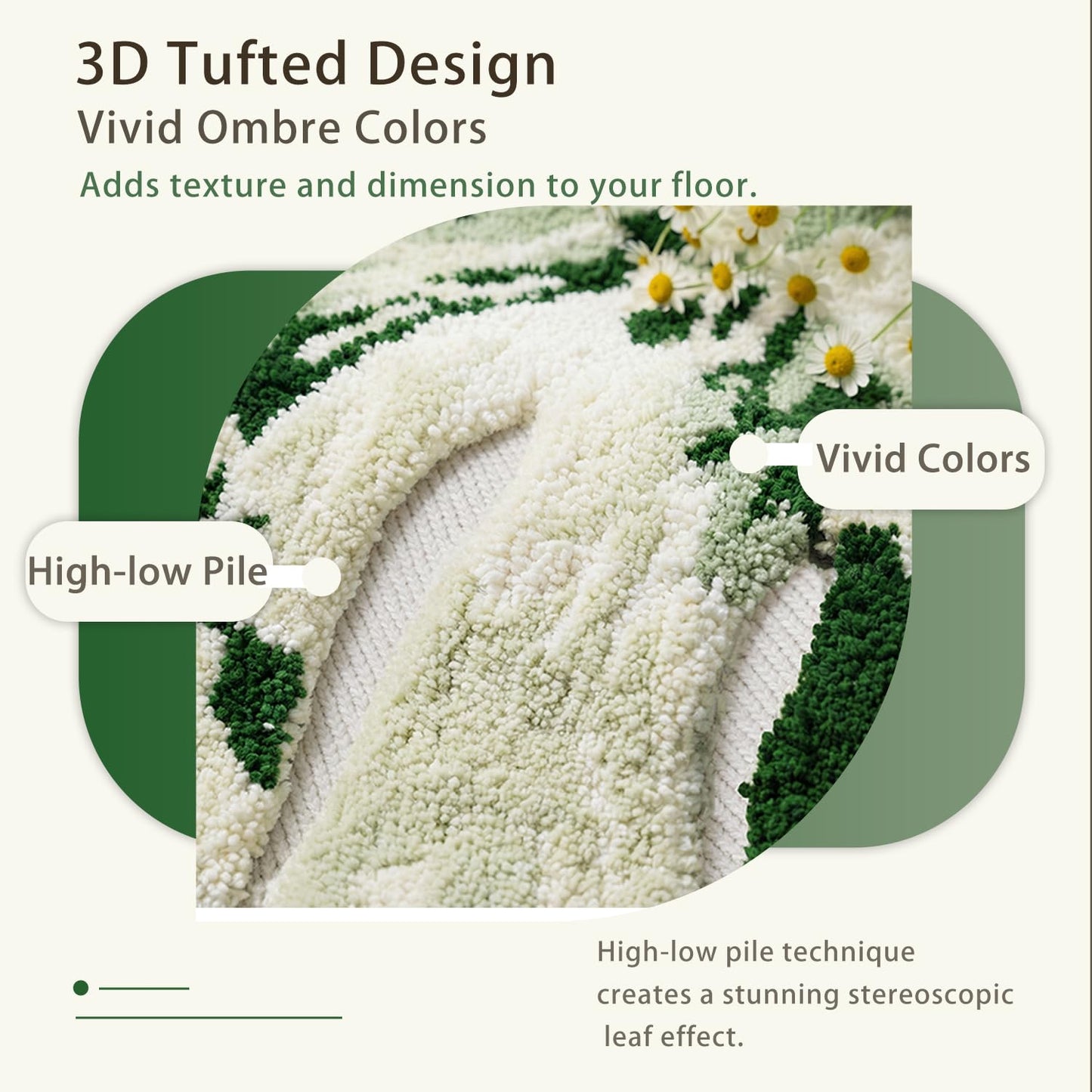 VivaNest Luxury Sage Green Leaf Bathroom Mat Monstera, 32.3"x36.6" Extra Soft, Absorbent Washable Tufted Bath Rug, Non-Slip TPR Backing, Plush Shaggy Bath Carpet for Floor, Bathtub
