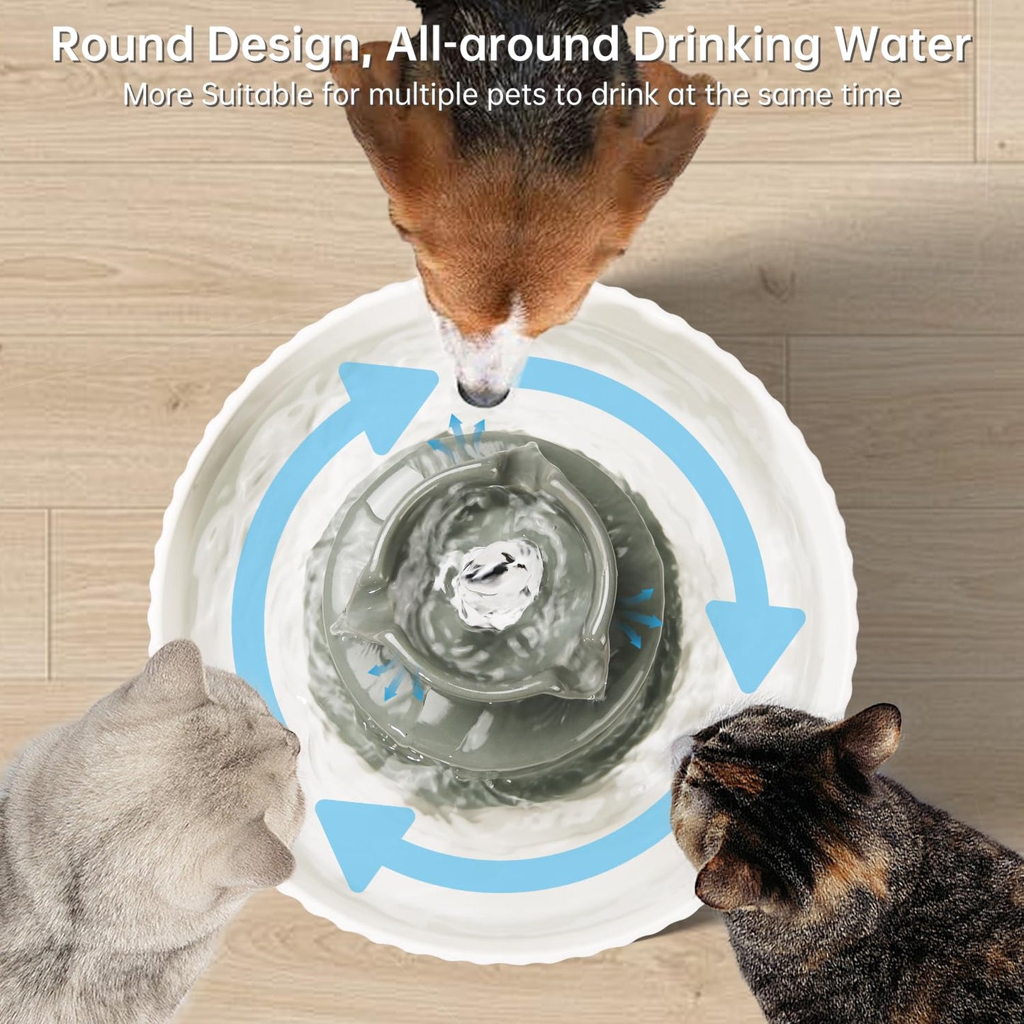 Ceramic Cat Water Fountain, 2.1L/70oz Ceramic Pet Water Fountain Automatic Cat Drinking Fountains Pet Water Bowl, Porcelain Cat Water Dispenser with Ultra-Quiet Pump for Cats and Dogs(Grey)