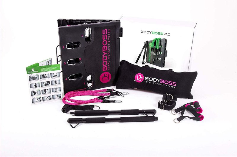 BodyBoss Home Gym 2.0 - Full Portable Gym Home Workout Package, Includes a Set of Resistance Bands (2) - Collapsible Resistance Bar, Handles + More- Full Body Workouts for Home, Travel or Outside