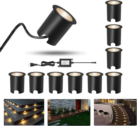 Warm White Recessed LED Deck Light, RNEHON 12V Low Voltage Step Lights with Protecting Shell, Φ1.18 Landscape Lights Outdoor for Garden,Yard Steps,Stair,Patio,Floor,Kitchen Decoration