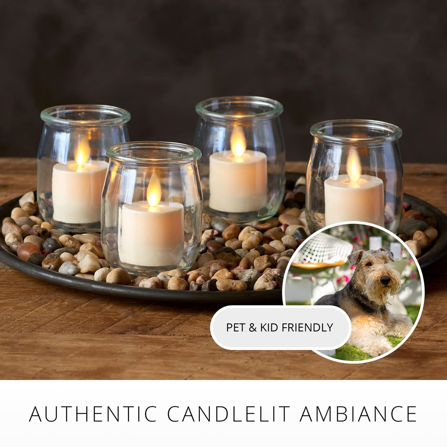Luminara Flickering Flameless Pearl Ivory Tealights - Warm LED Light Flame Votives - Battery Operated Decor for Dining Room Table Centerpieces, Fireplace Mantel, Dinner Party, Reception - Set of 4