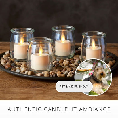 Luminara Flickering Flameless Pearl Ivory Tealights - Warm LED Light Flame Votives - Battery Operated Decor for Dining Room Table Centerpieces, Fireplace Mantel, Dinner Party, Reception - Set of 4