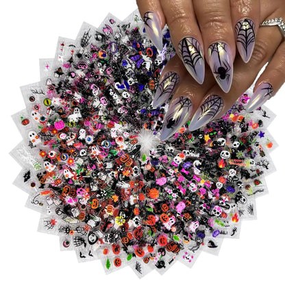 30 Sheet Halloween Nail Art Stickers Decals Cute Ghost Pumpkin Design Spider Web Scary Eyes Acrylic Nails Supplies for Women Manicure Decorations