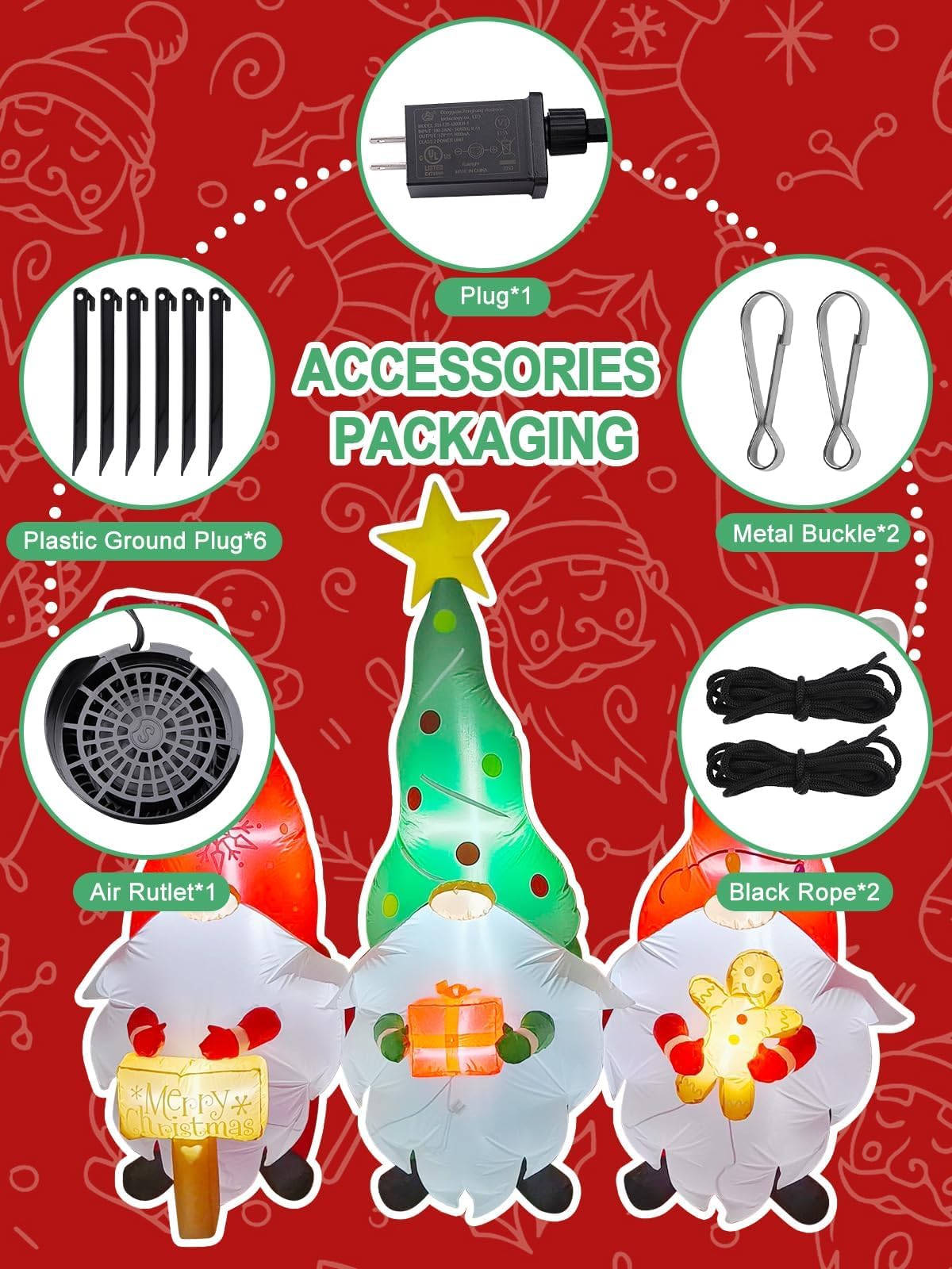 Kalolary Christmas Inflatables Decorations Gnome with Christmas Signs Gift Gingerbread Man Blow Up Yard Decoration for Halloween Party Indoor, Outdoor, Yard, Garden, Lawn Decorations