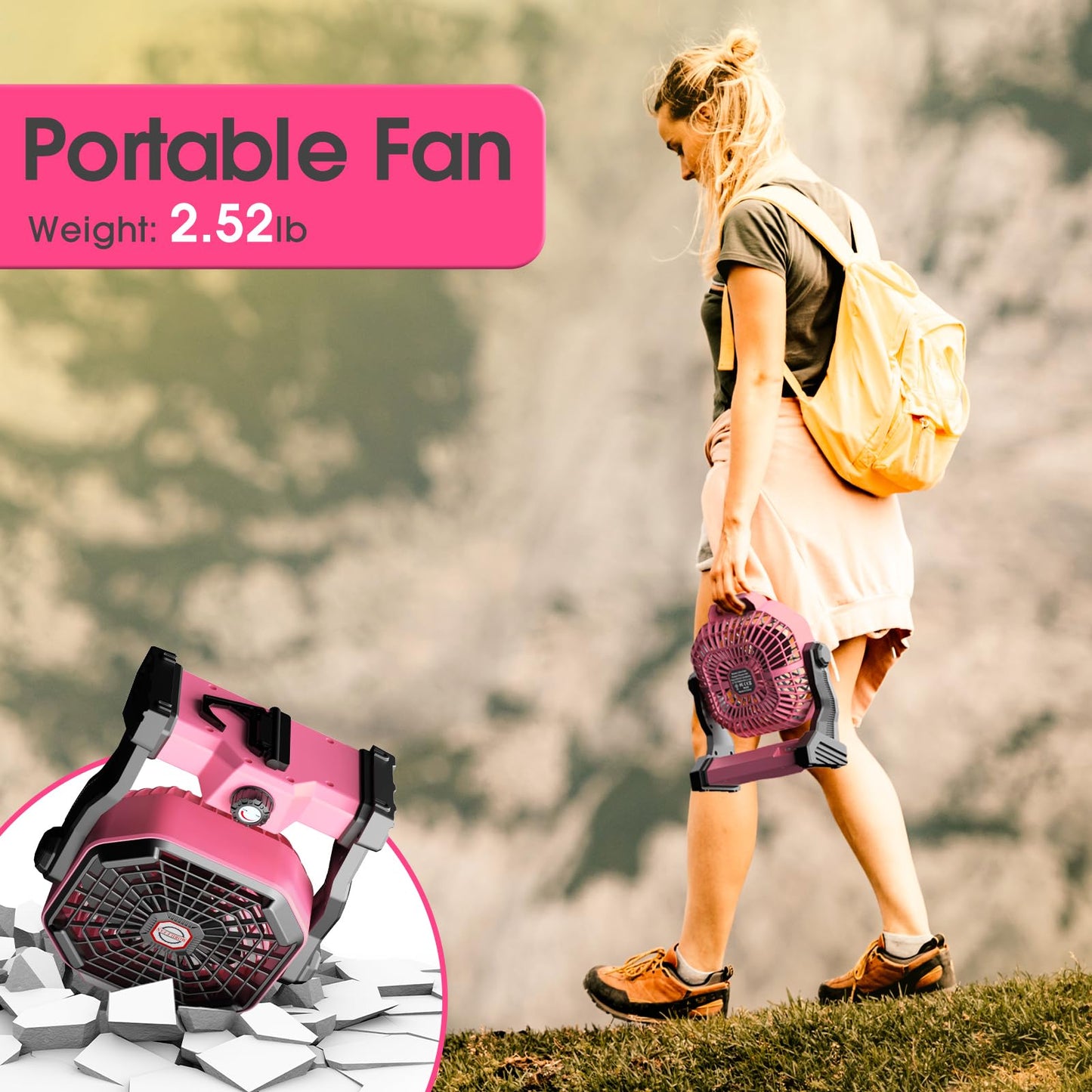 JINLICTE Camping Fan with LED Lantern, 20000mAh 9-inch Rechargeable Battery Operated Portable Tent Dual Motor, Quiet and Strong Wind, Hang Hook, Perfect Outdoor USB for Picnic, Barbecue, Fishing