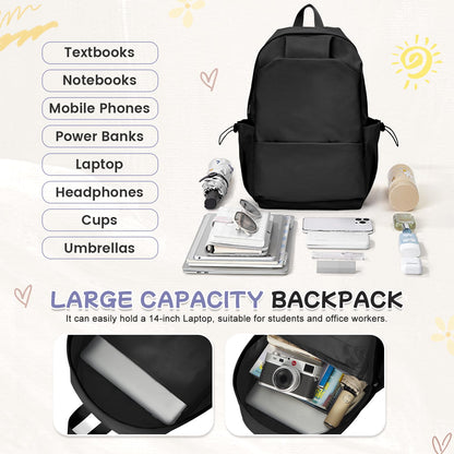 HYC00 School Backpack Womens Causal Travel School Bag for Teenage Girls Boys Secondary Backpack Lightweight 14 Inch Laptop Rucksack Bag for Women Casual Daypack Bookbag for Daily College Work, Black