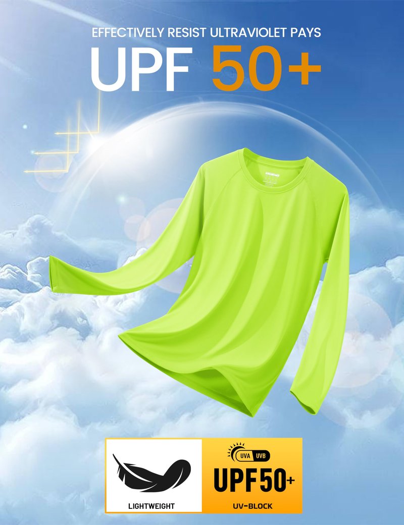 MAGCOMSEN Mens Swim Shirt Long Sleeve Shirts Hiking T Shirts Long Sleeve Workout Quick Dry Baselayer Shirt Rash Guard Men Fluorescent Green
