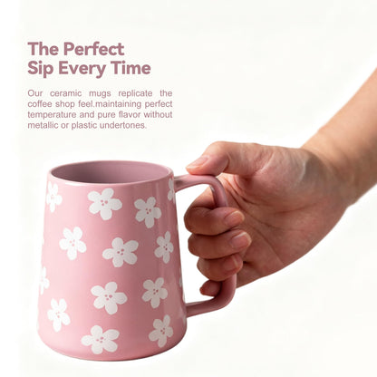 TaoTaojarvie Ceramic Coffee mugs, 24 oz, Extra Large Mugs, Big Tea Cups, Large Handle, Pottery Mugs,Floral Pattern,Wide Bottom Coffee Mug for Office/Home, Microwave&Dishwasher Safe. (Violet)