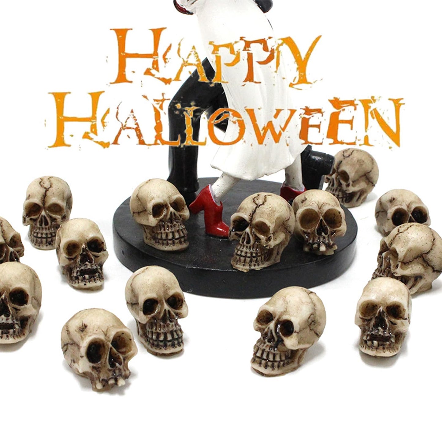 BinaryABC Mini Skull Figurine Miniature Skeleton Head Table Decor,Halloween Micro Landscape Figure,Halloween Prank Props,Haunted Dollhouse Accessories,20PCS