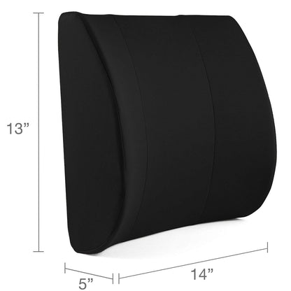 DMI Lumbar Support Pillow for Chair to Assist with Back Support with Removable Washable Cover and Firm Insert to Ease Lower Back Pain while Improving Posture,14 x 13 x 5,Contoured Foam,Elite,Black