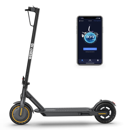 Electric Scooter with 350W Brushless Motor, 19 MPH Max Speed, 15 Miles Range, 8.5" Solid Tire, 3 Speed Modes, Cruise Control, Portable Commuter Escooter with APP, Dual Brake & E-Lock