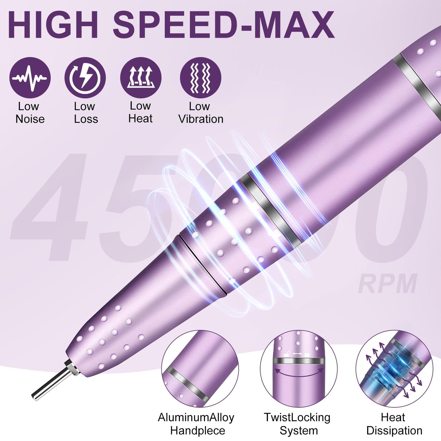 Electric Nail Drill Professional 45000RPM, Portable Smart Touch Display Electric Nail File, 4000mAh Rechargeable Nail Drill Kit for Remover Acrylic & Gel Nails Manicure for Salon Home