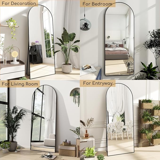 Arched Floor Mirror, 58 "x 18" Full Length Mirror Wall Mirrors Hanging or Leaning Arched-Top Full Body Mirrors with Stand for Bedroom, Dressing Room, Gold