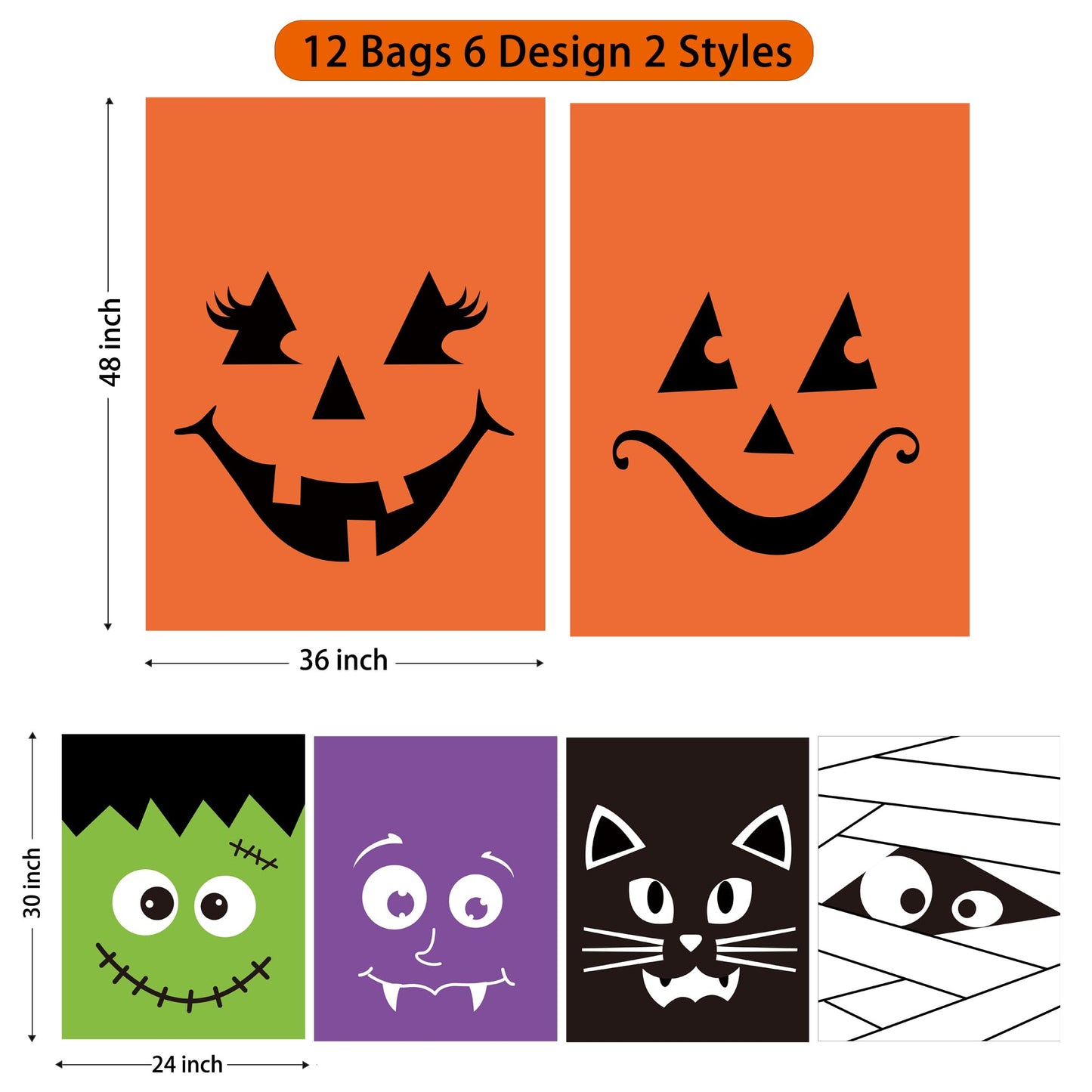 POPGIFTU 12 Pack Halloween Lawn Leaf Bags - Heavy Duty Plastic Trash Bags with Twist Ties, 6 Designs Large Pumpkin Yard Waste Bags for Garden, Lawn, Porch, Indoor Outdoor Halloween Decorations
