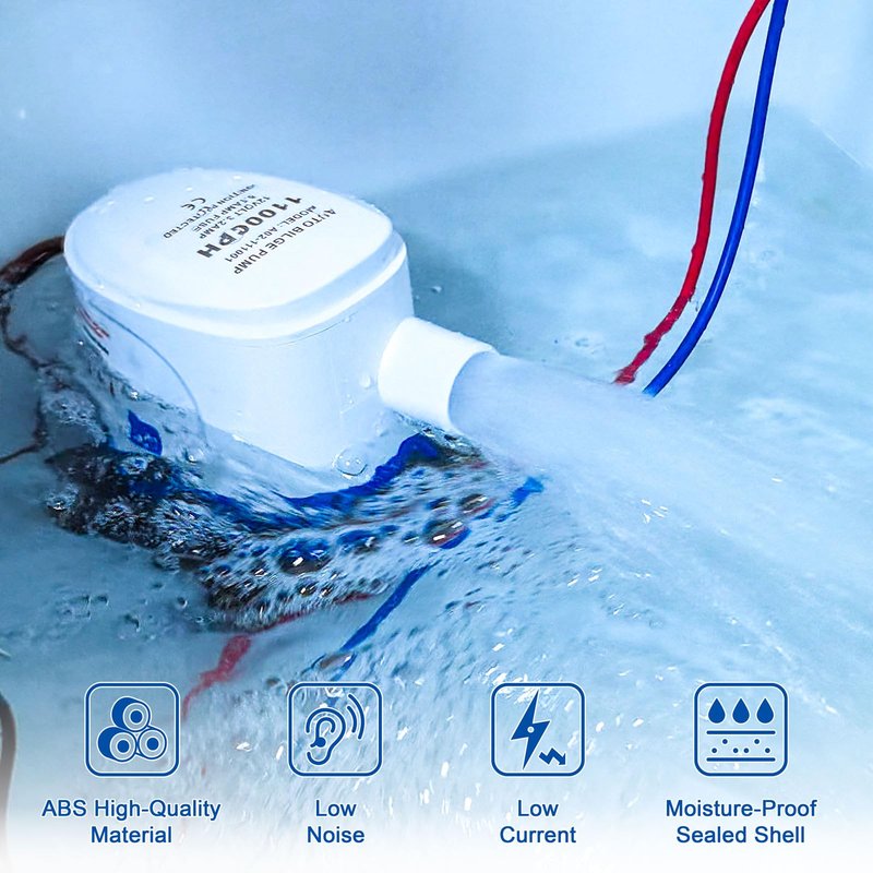 Sanuke 1100GPH Automatic Bilge Pump 12V, Submersible Auto Water Pump with Built-in Float Switch, 29mm (1-1/8") Outlet, Marine Bilge Pump for Boats, Ponds, Pools, Caravan RV