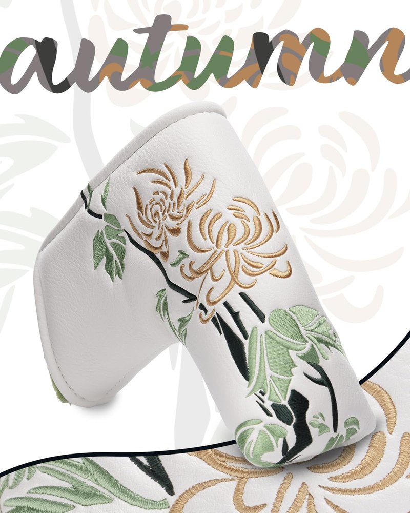 Chrysanthemum Golf Head Covers, Floral Style Blade Putter Cover, Unique Design Golf Club Covers Funny, Golf Headcovers PU Leather and Advanced Embroidery with Soft Inner Lined for Most Brands - Autumn
