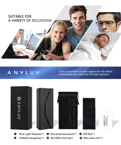 ANYLUV Blue Light Glasses for Men/Women, Lightweight Blue Light Blocking Glasses, Anti-Eye Strain Computer Glasses for Gaming