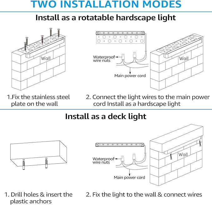 LEONLITE 12 Inch Dimmable LED Hardscape Lighting 3-Way, 3W/5W/7W Retaining Wall Lights, Low Voltage Landscape Lights, 12V-24V AC/DC, Outdoor Paver Step Light, 5000K Daylight, ETL Listed, Pack of 4