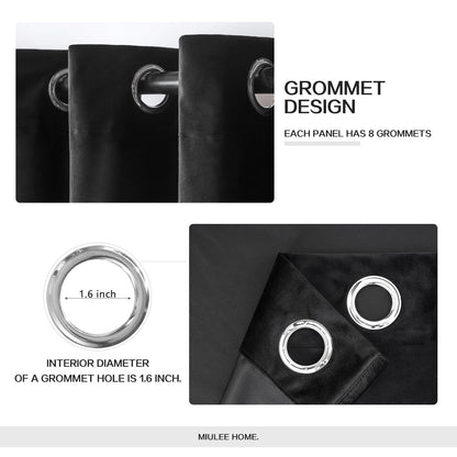 MIULEE Black Velvet Curtains 84 Inches Long Halloween Room Darkening Blackout Curtains with Grommet Top for Bedroom/Living Room Light Blocking Thermal Insulating Soundproof Set of 2