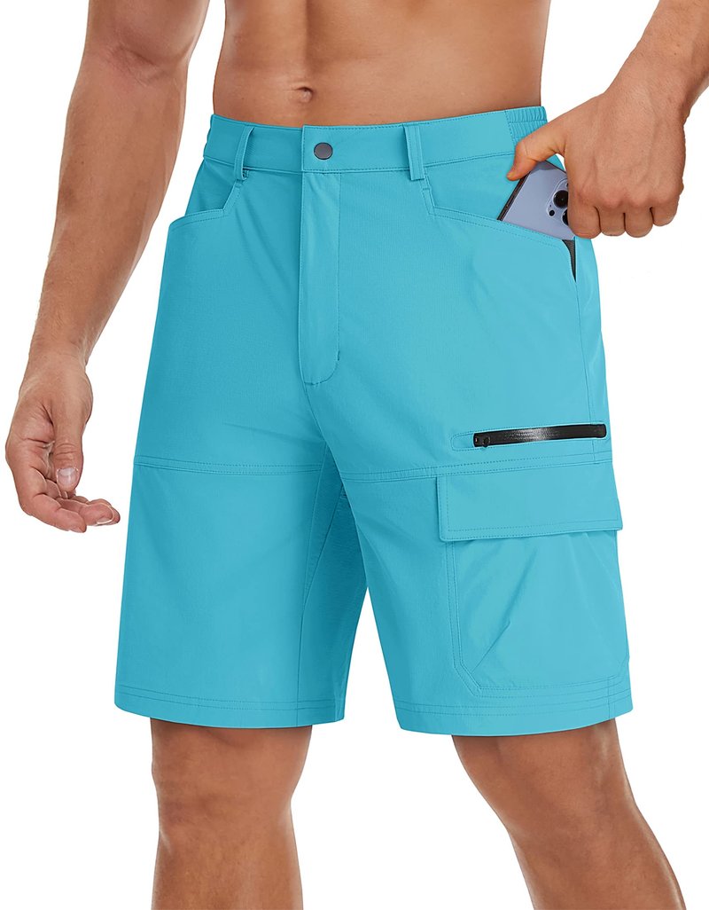 TACVASEN Shorts for Men Hiking Outdoor Shorts Quick Dry Casual Breathable Fishing Golf Dress Cargo Summer Shorts Ice Blue 36