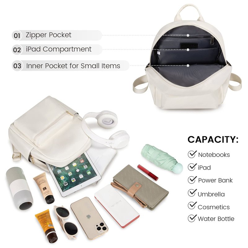 LOVEVOOK Mini Backpack for Women - Light Weight, Waterproof, Fashion - Beige