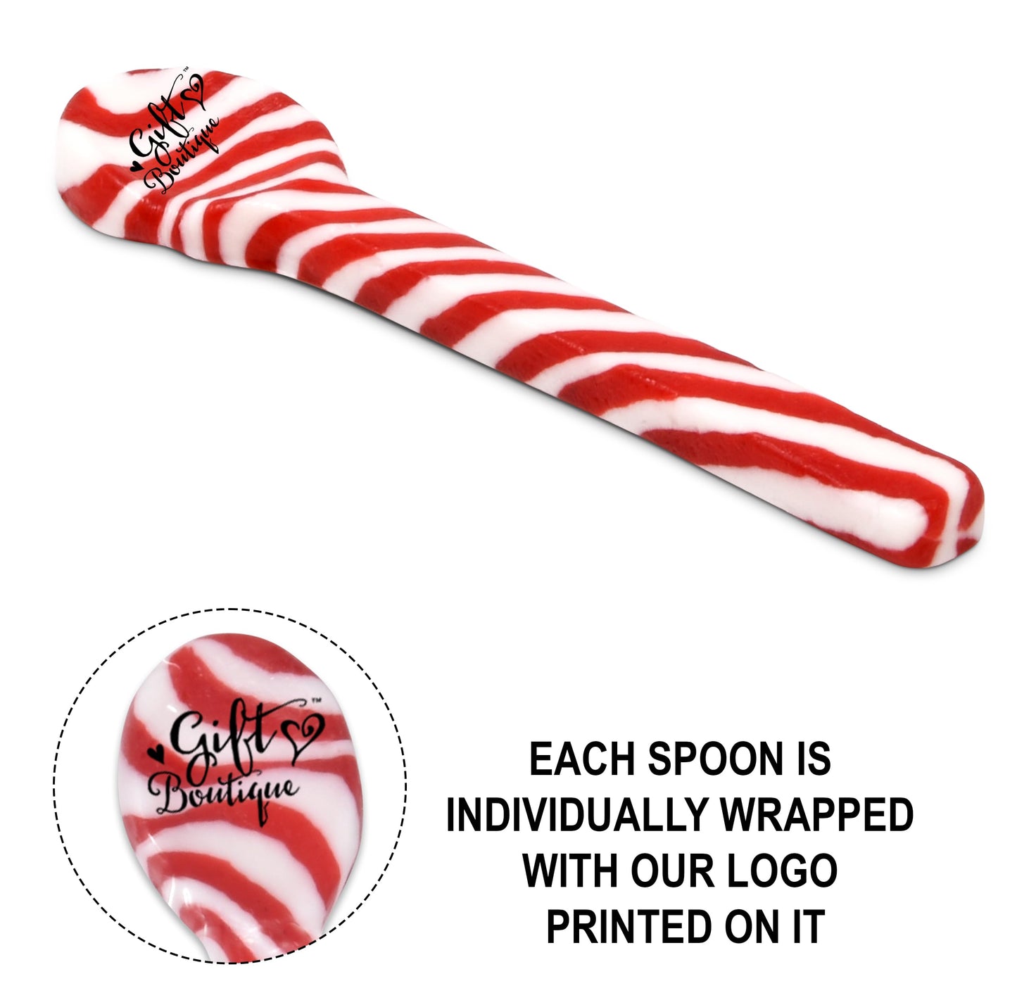 Gift Boutique Christmas Peppermint Candy Cane Spoons 24 Pack Edible Mint Candies Spoon Individually Wrapped for Stirring Beverages Cocoa Tea Coffee Cocktails, Stocking Fillers Holiday Party Favor Gift