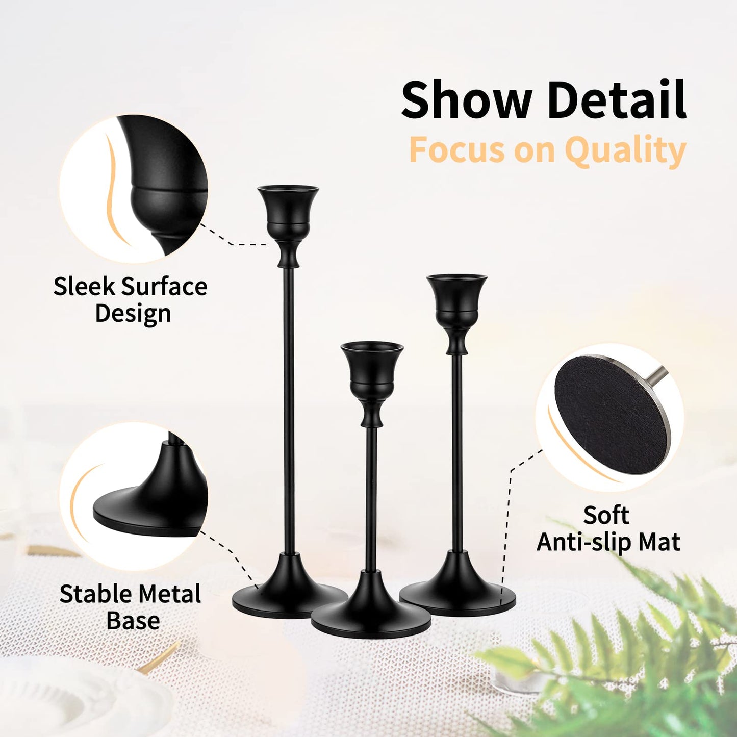 Nuptio 3 Pcs Black Candlestick Holders Taper Candles Holder Candle Stick Holder for Dining Table Halloween Candle Holders for Tapered Candles Decorative Centerpiece for Christmas Party Housewarming