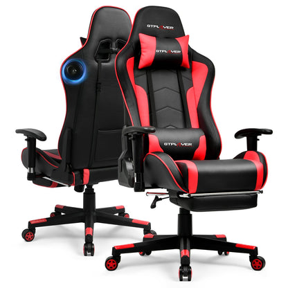 GTPLAYER Gaming Chair with Bluetooth Speakers, Adjustable Backrest and Height, 3D Armrests, Footrest, Ergonomic Computer Chair for Gamers (Brick Red)