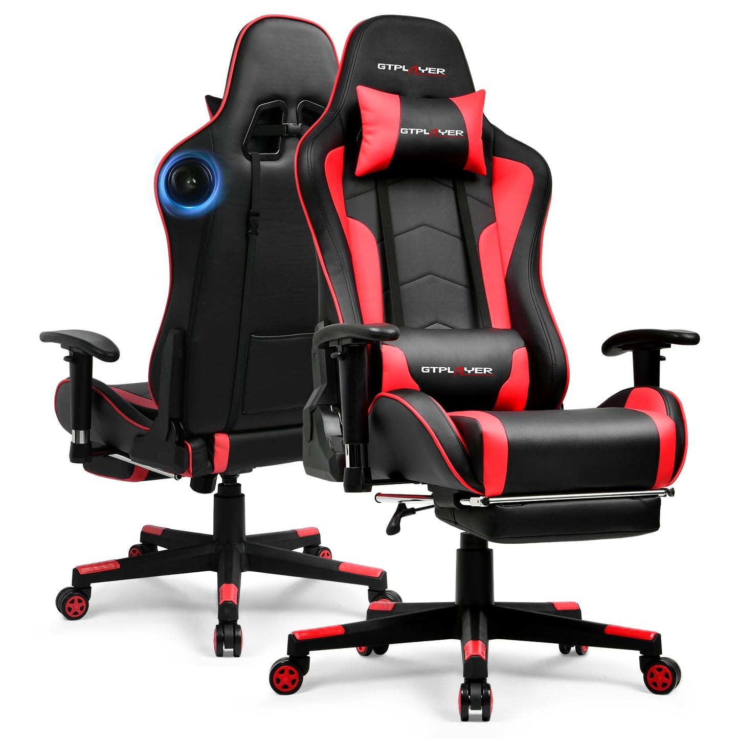 GTPLAYER Gaming Chair with Bluetooth Speakers, Adjustable Backrest and Height, 3D Armrests, Footrest, Ergonomic Computer Chair for Gamers (Brick Red)