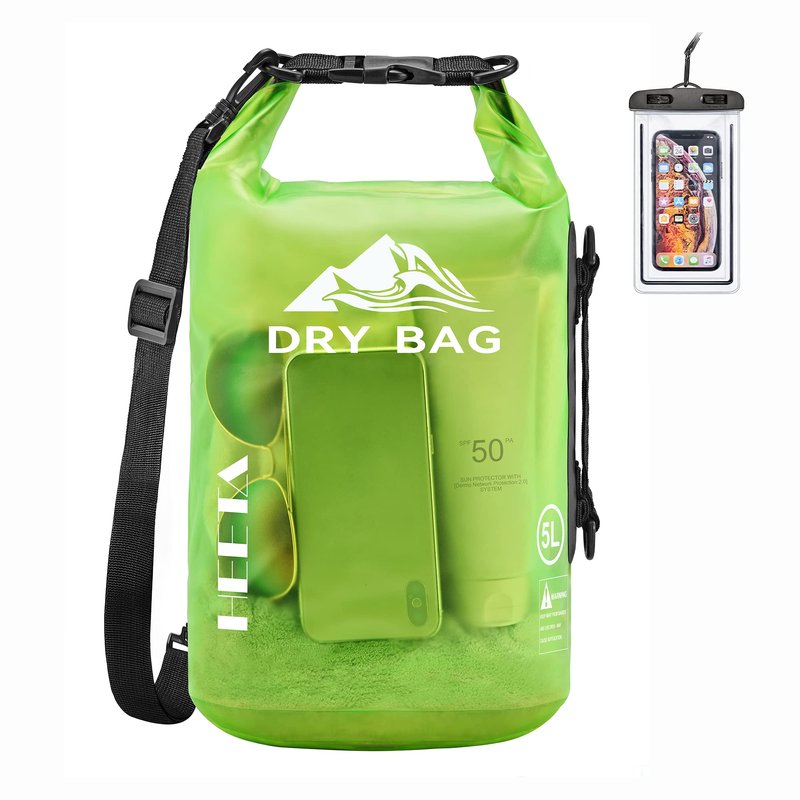 HEETA Dry Bag Waterproof for Women Men, Roll Top Lightweight Dry Storage Bag Backpack with Phone Case for Travel Swimming Boating Kayaking Paddle Board Camping Beach Accessories (Lemon Green, 10L)