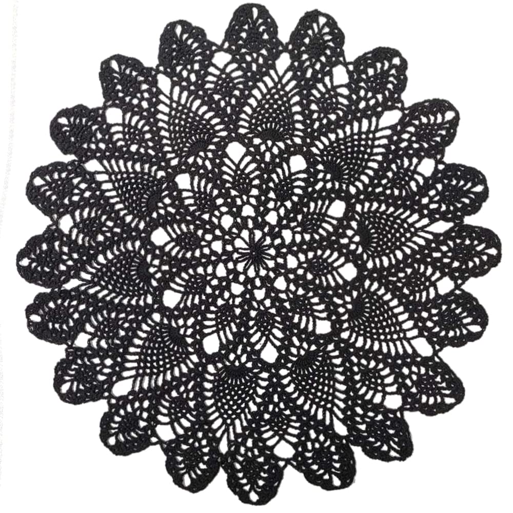 Phantomon 20 Inch Lace Doilies Table Placemats Handmade Crochet Cloth Round Coasters Knitted Doilies for Tables Sofa Cover, 100% Cotton (Black)