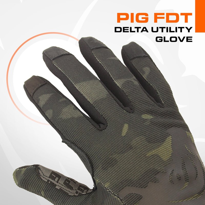 PIG Delta Utility Tactical Gloves, Touchscreen Compatible, High Dexterity, for Shooting, 1 Pair, Multicam Black, 2X-Large