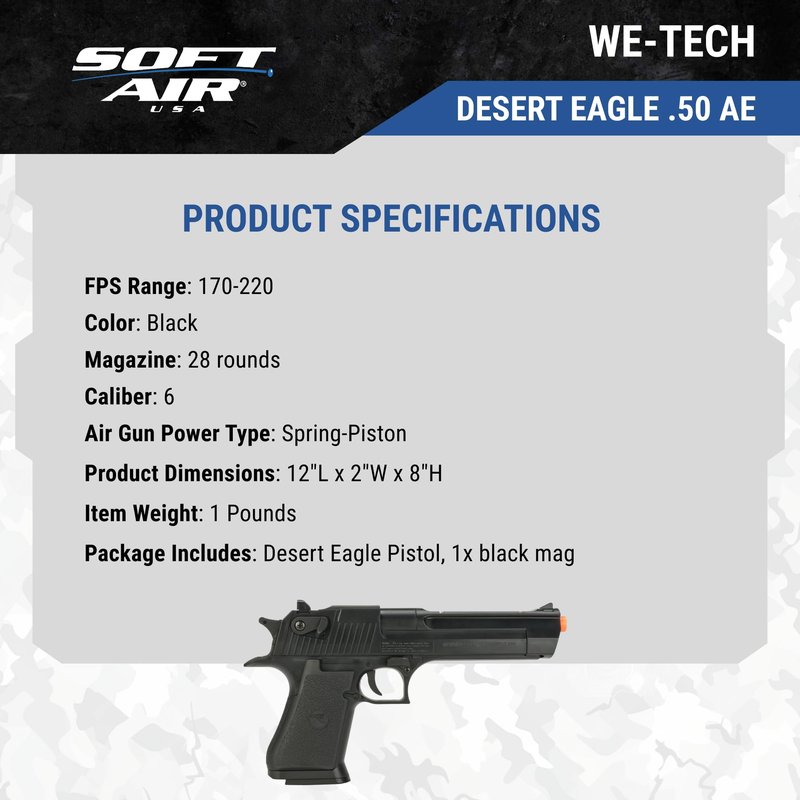 Desert Eagle 50Ae Spring Pistol, Black- ClamSpring Pistols, 200-260 FPS