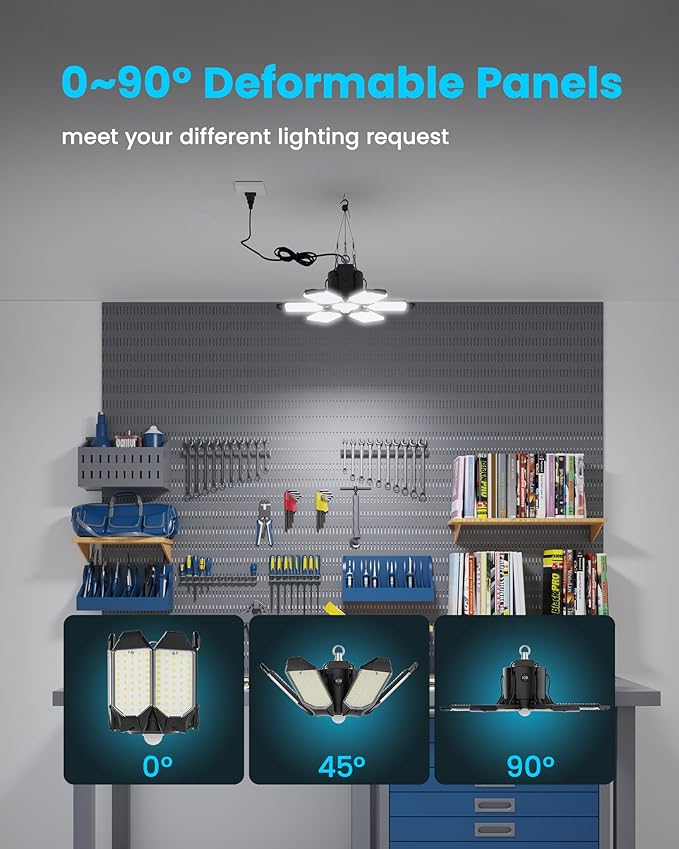 2-Pack Motion Sensor Garage Lights Plug in, 200W Super Bright Motion Activated Linkable LED Shop Light, 3 Modes Motion Sensor Light Indoor for Barn/Attic