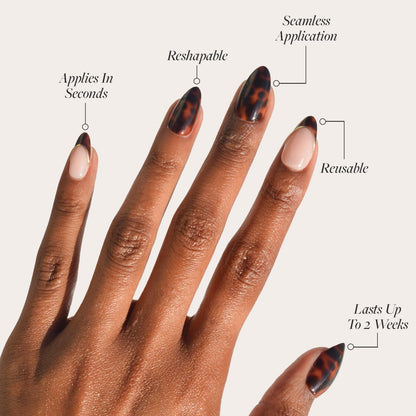 Glamnetic x GLAMZILLA Press On Nails - KILLAZILLA | Short Almond Tortoiseshell Fake Nails with French Tips, Salon Quality | 15 Sizes - 30 Nail Kit with Glue
